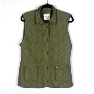 Bagatelle Collection Womens Olive Green Quilted Vest Small Full Zip Snap Pockets